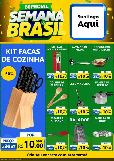 Modelo de Encarte para Encarte A4 Vertical com o tema Especial Semana do Brasil para Utilidades Domésticas