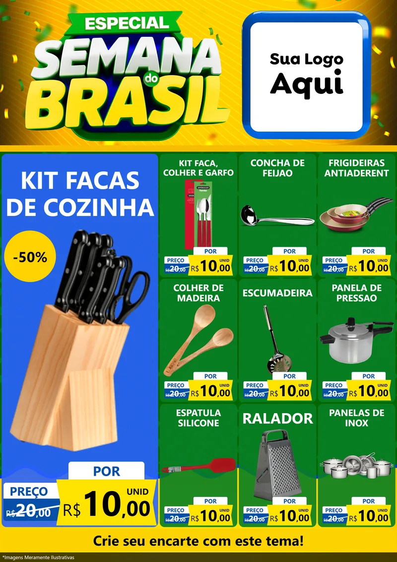 Modelo de Encarte para Encarte A4 Vertical com o tema Especial Semana do Brasil para Utilidades Domésticas