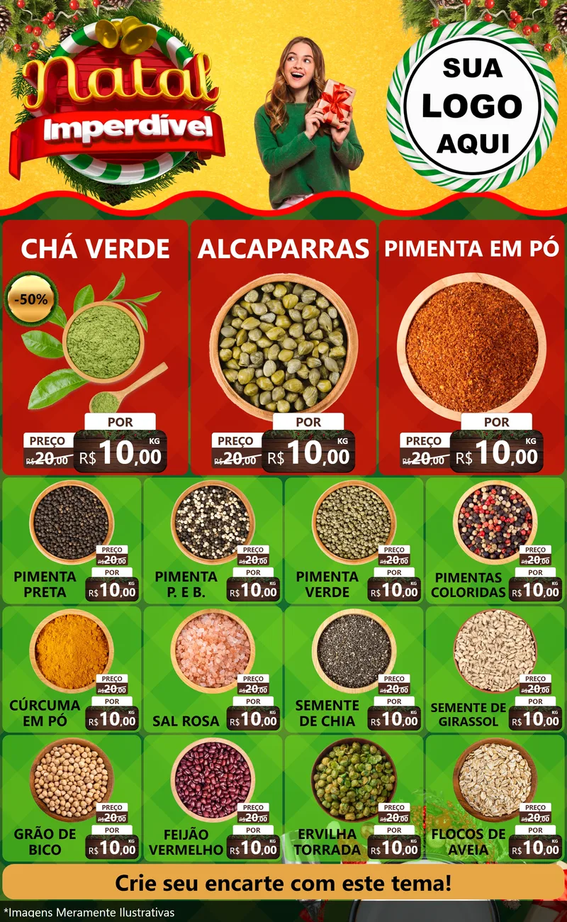 Modelo de Encarte para Encarte Grande com o tema Natal Imperdível para Produtos Naturais