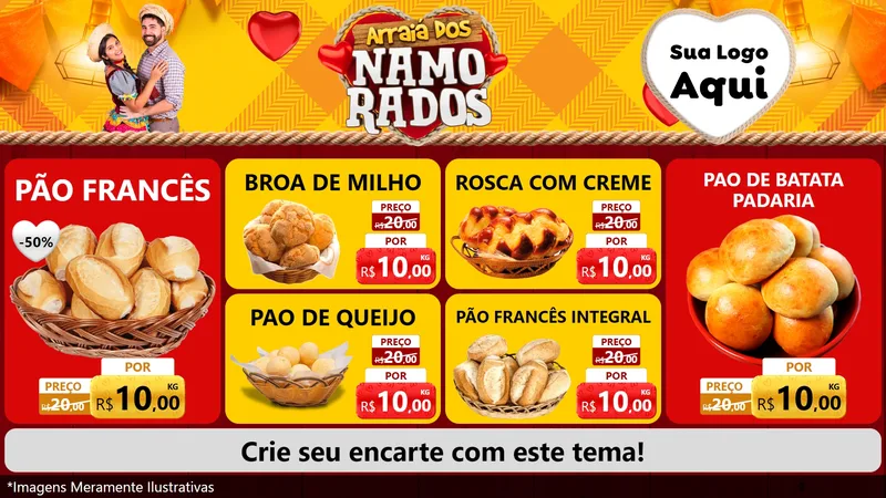 Modelo de TV para TV Horizontal com o tema Arraiá dos Namorados para Padaria