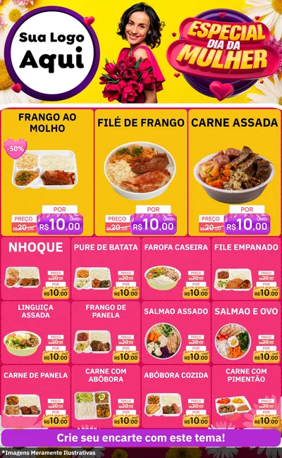 Modelo de Encarte para Encarte Grande com o tema Especial Dia da Mulher para Restaurante