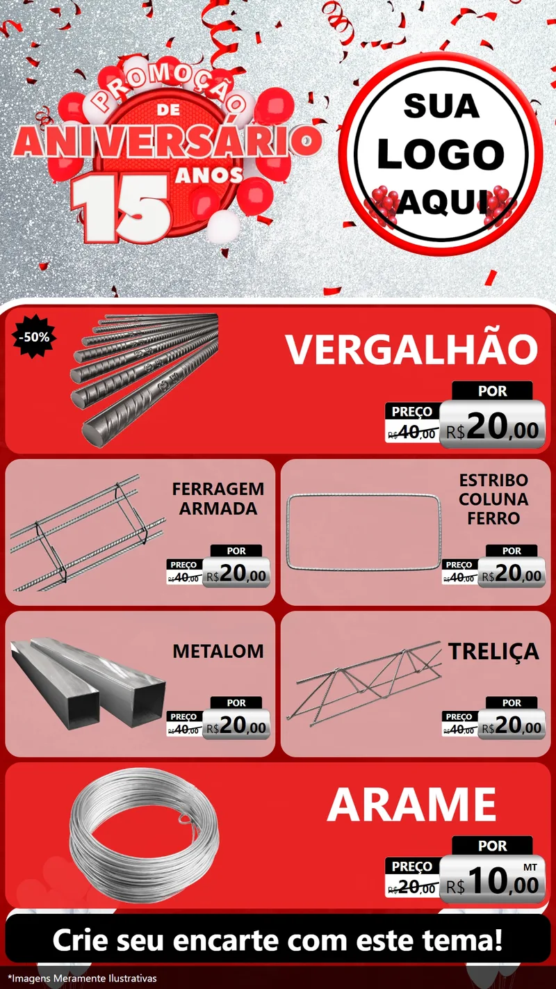Modelo de TV para TV Vertical com o tema Promoção de Aniversário - 15 Anos para Ferragens