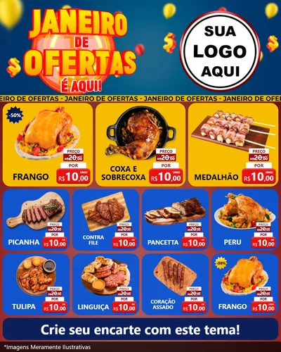 Modelo de Rede Social para Feed Instagram com o tema Janeiro de Ofertas É Aqui! para Assados