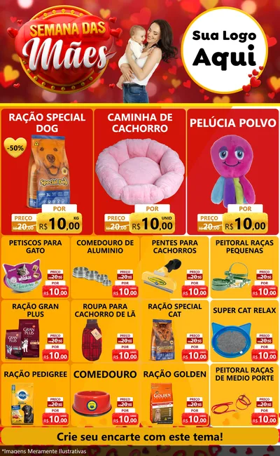 Modelo de Encarte para Encarte Grande com o tema Semana das Mães para Pet Shop