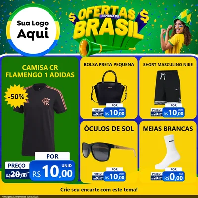 Modelo de Rede Social para Feed Facebook com o tema Ofertas Semana do Brasil para Roupas e acessórios