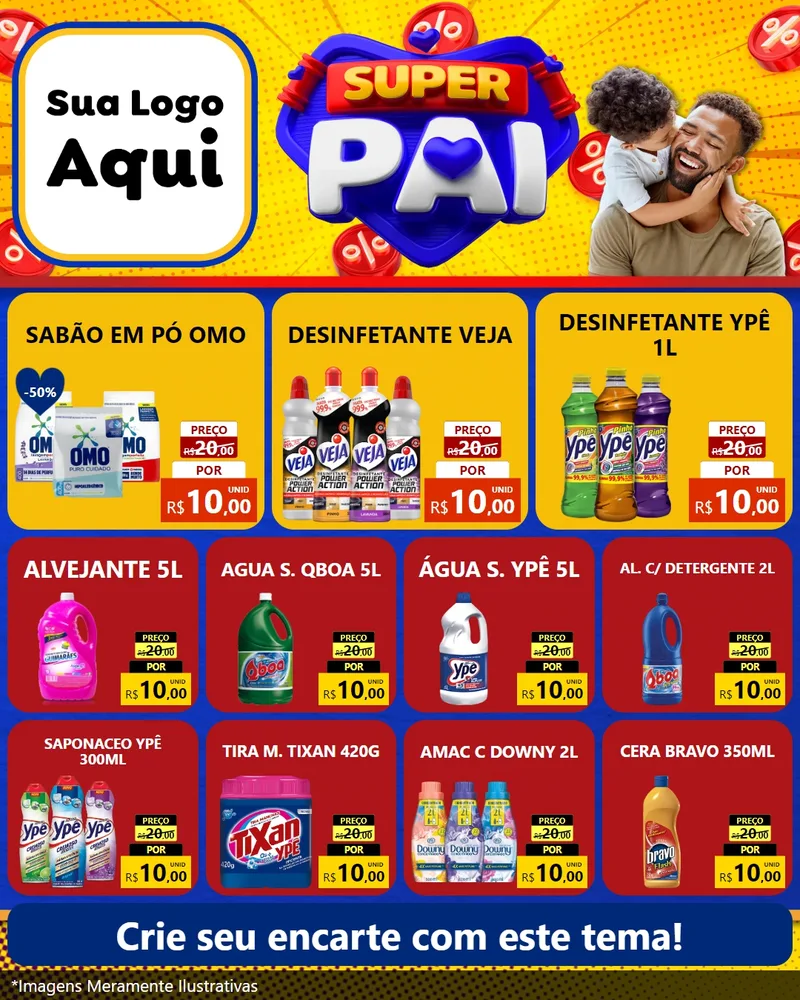 Modelo de Rede Social para Feed Instagram com o tema Super Pai para Produtos de Limpeza