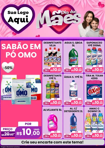 Modelo de Encarte para Encarte A4 Vertical com o tema Dia das Mães para Produtos de Limpeza