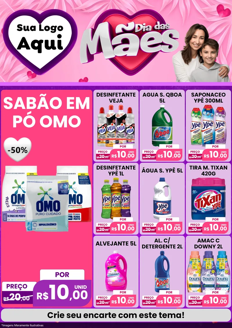 Modelo de Encarte para Encarte A4 Vertical com o tema Dia das Mães para Produtos de Limpeza