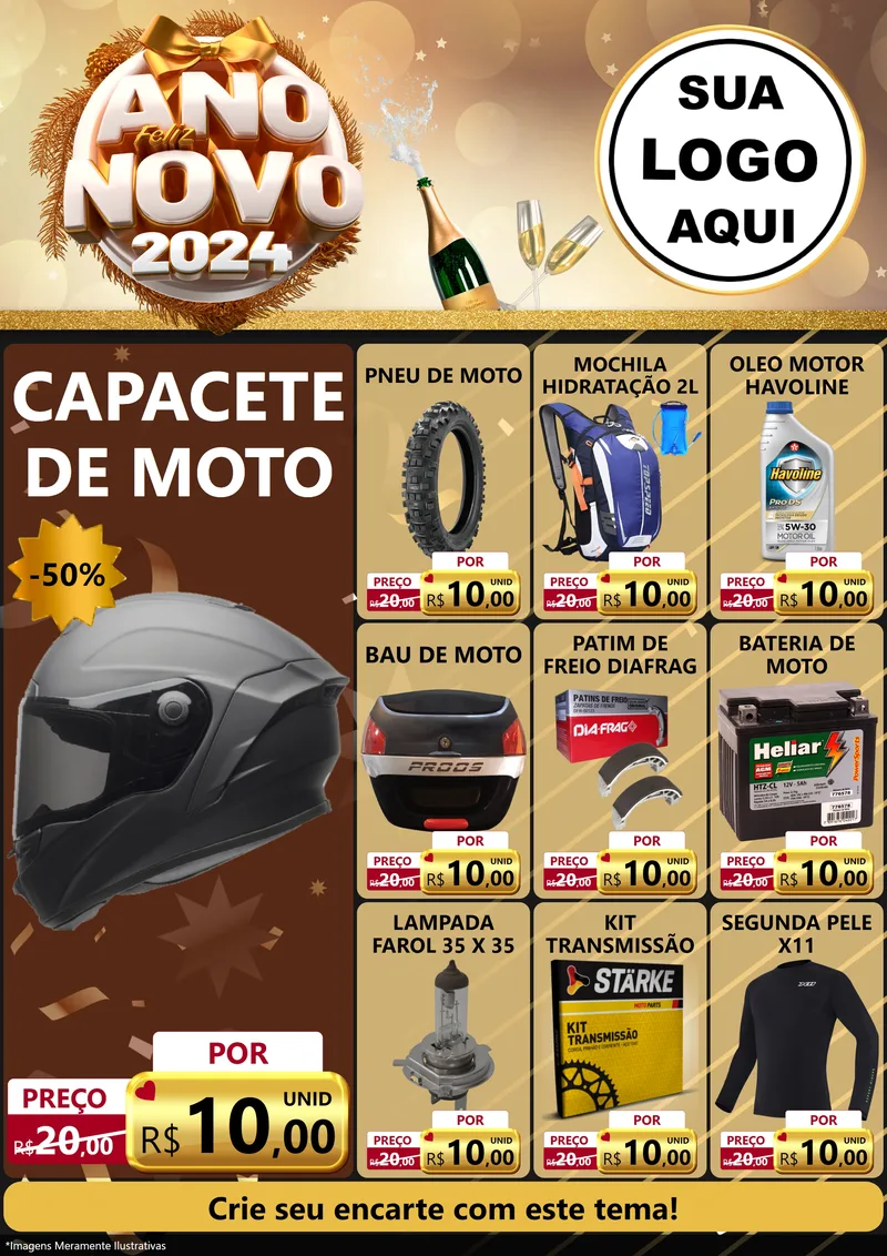 Modelo de Encarte para Encarte A4 Vertical com o tema Feliz Ano Novo 2027 para Moto peças