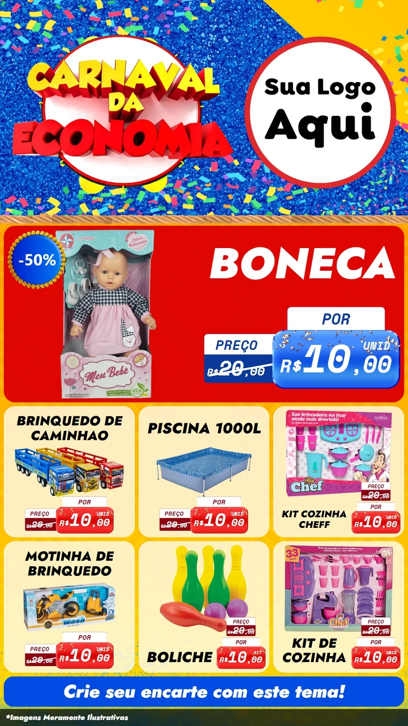 Modelo de Rede Social para Stories com o tema Carnaval da Economia para Brinquedos