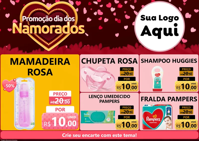 Modelo de Encarte para Encarte A4 Horizontal com o tema Promoção Dia Dos Namorados para Bebês