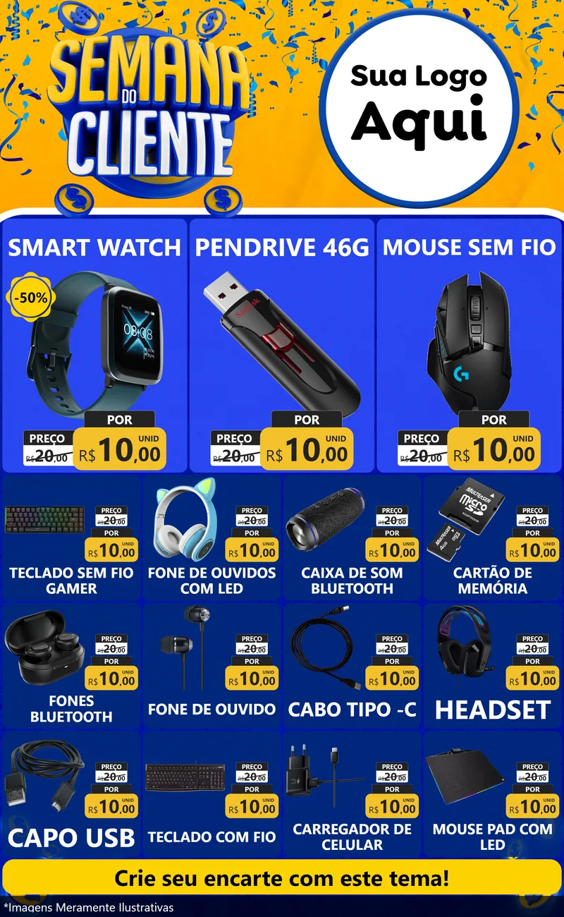 Modelo de Encarte para Encarte Grande com o tema Semana do Cliente para Informática