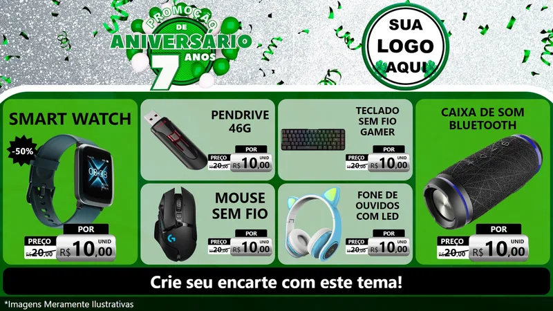 Modelo de TV para TV Horizontal com o tema Promoção de Aniversário - 7 Anos para Informática