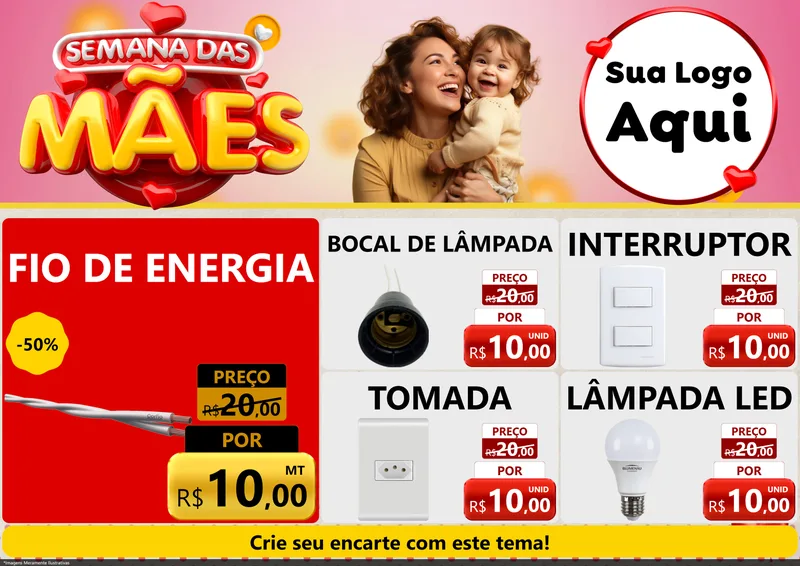 Modelo de Encarte para Encarte A4 Horizontal com o tema Semana das Mães para Materiais Elétricos