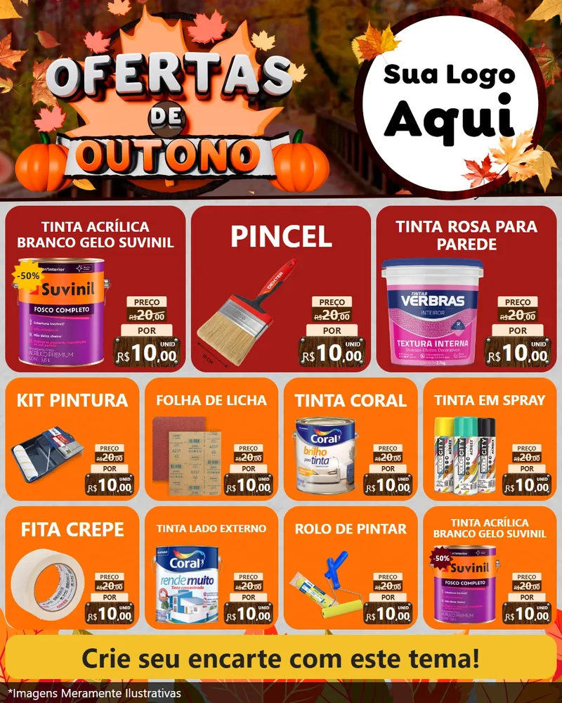 Modelo de Rede Social para Feed Instagram com o tema Ofertas de Outono para Tintas e Ferramentas