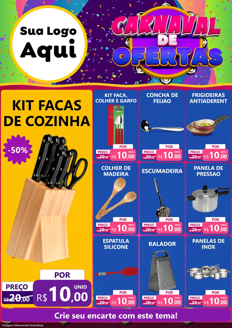 Modelo de Encarte para Encarte A4 Vertical com o tema Carnaval de Ofertas para Utilidades Domésticas