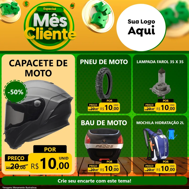 Modelo de Rede Social para Feed Facebook com o tema Especial Mês do Cliente para Moto peças