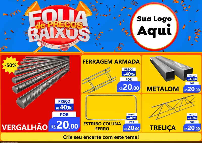 Modelo de Encarte para Encarte A4 Horizontal com o tema Folia de Preços Baixos para Ferragens