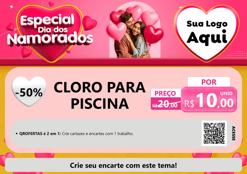 Modelo de Cartaz para Cartaz A4 Horizontal com o tema Especial Dia dos Namorados para Produtos para Piscina