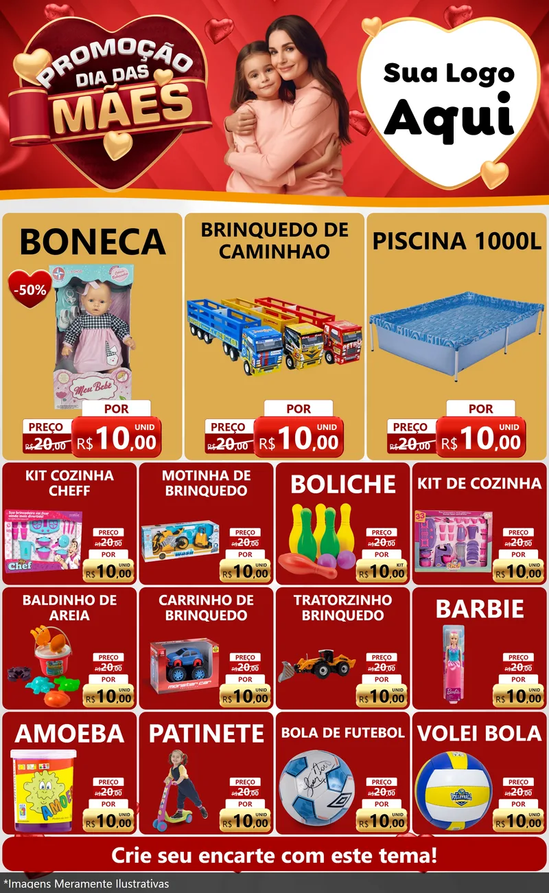 Modelo de Encarte para Encarte Grande com o tema Promoção Dia das Mães para Brinquedos