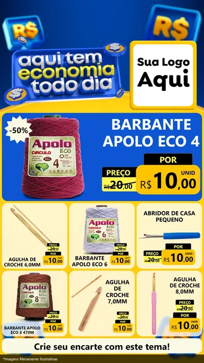 Modelo de Rede Social para Stories com o tema Aqui Tem Economia Todo Dia para Armarinho e Aviamentos