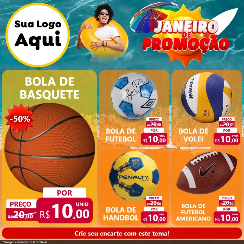 Modelo de Rede Social para Feed Facebook com o tema Janeiro de Promoção para Artigos Esportivos