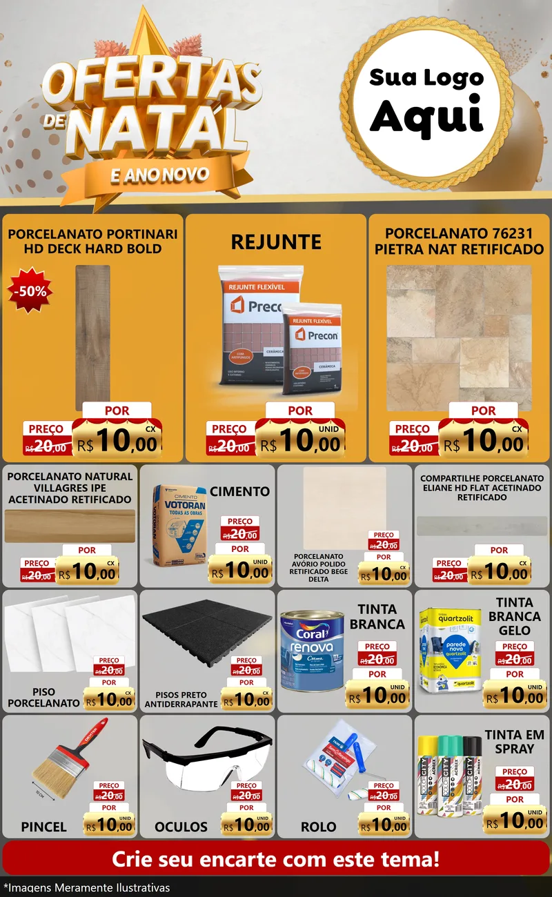 Modelo de Encarte para Encarte Grande com o tema Ofertas De Natal E Ano Novo para Pisos e revestimentos