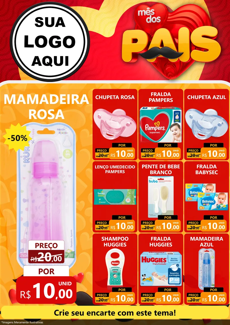 Modelo de Encarte para Encarte A4 Vertical com o tema Mês Dos Pais para Bebês