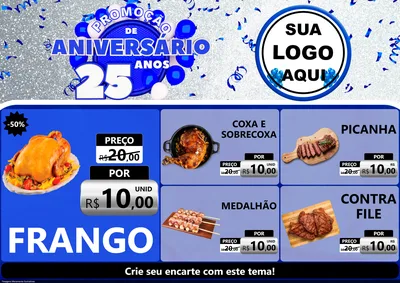 Modelo de Encarte para Encarte A4 Horizontal com o tema Promoção de Aniversário - 25 Anos para Assados