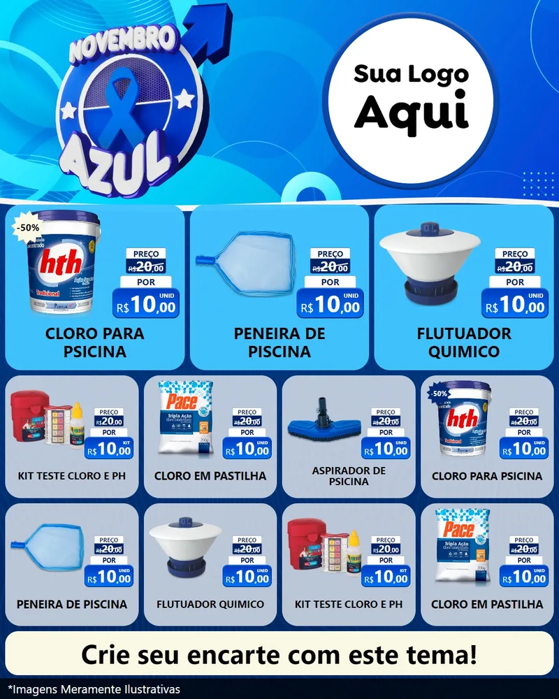 Modelo de Rede Social para Feed Instagram com o tema Novembro Azul para Produtos para Piscina