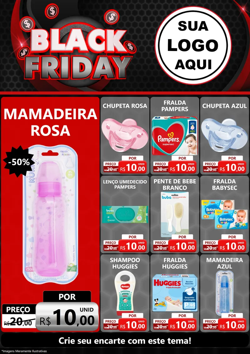 Modelo de Encarte para Encarte A4 Vertical com o tema Black Friday para Bebês