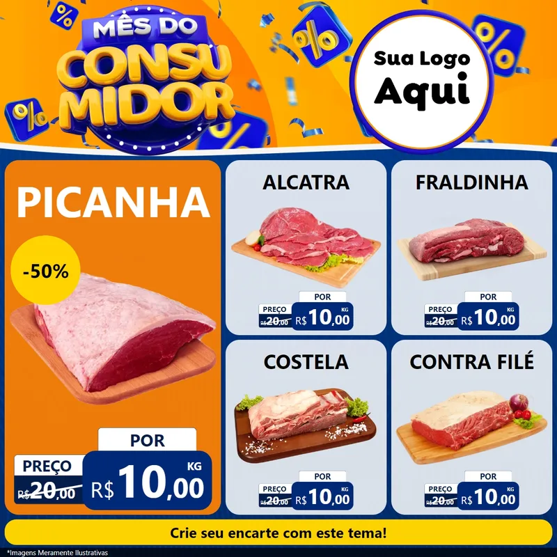 Modelo de Rede Social para Feed Facebook com o tema Mês do Consumidor para Açougue