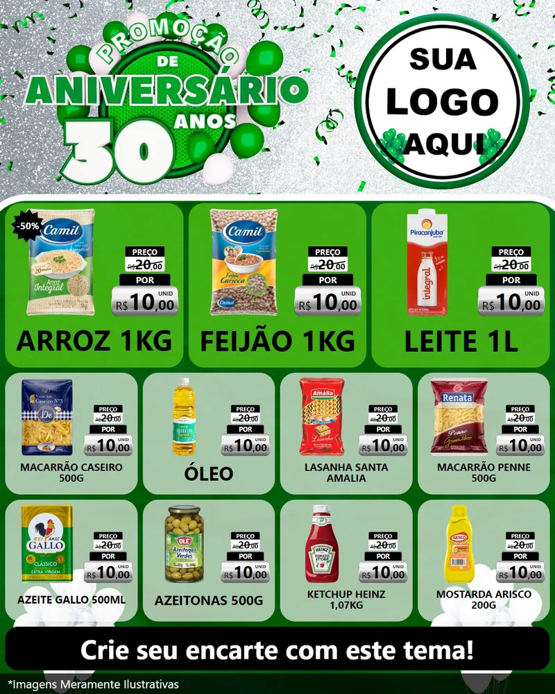 Modelo de Rede Social para Feed Instagram com o tema Promoção de Aniversário - 30 Anos para Supermercado