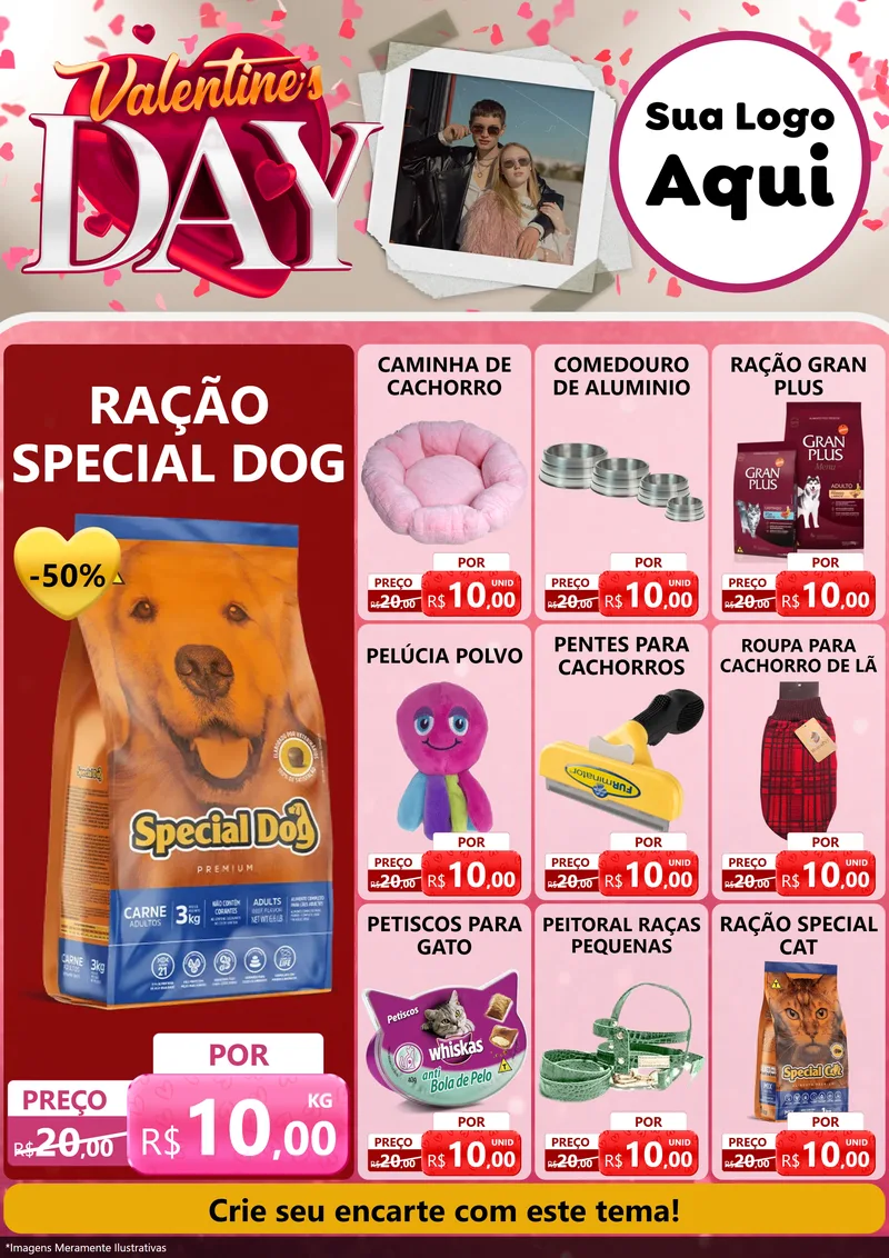 Modelo de Encarte para Encarte A4 Vertical com o tema Valentine's Day para Pet Shop