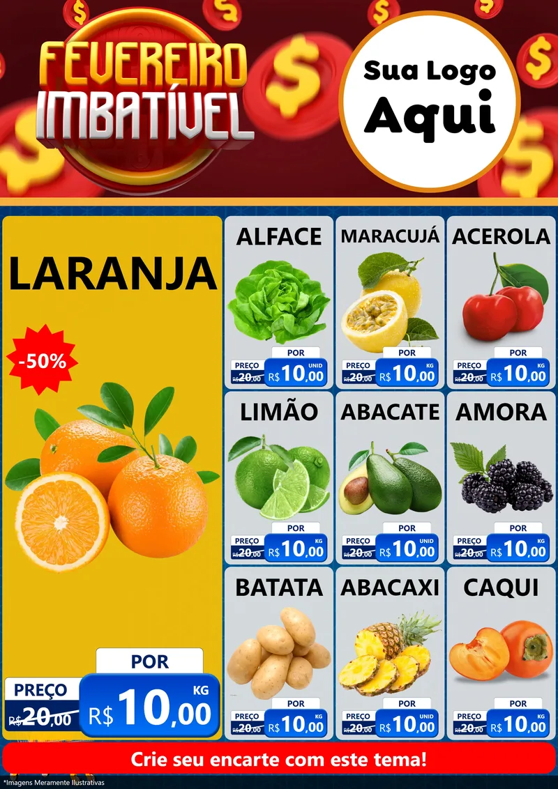 Modelo de Encarte para Encarte A4 Vertical com o tema Fevereiro Imbatível para Hortifrúti