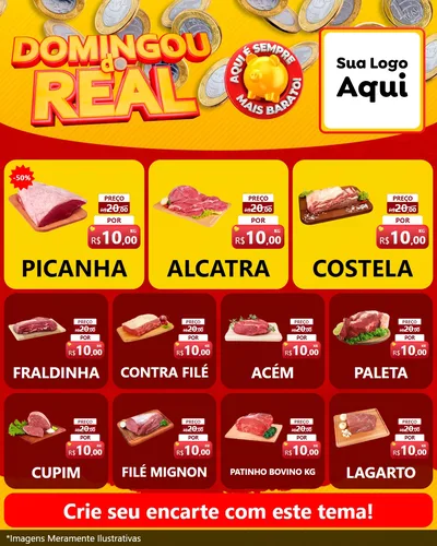 Modelo de Rede Social para Feed Instagram com o tema Domingou do Real para Açougue