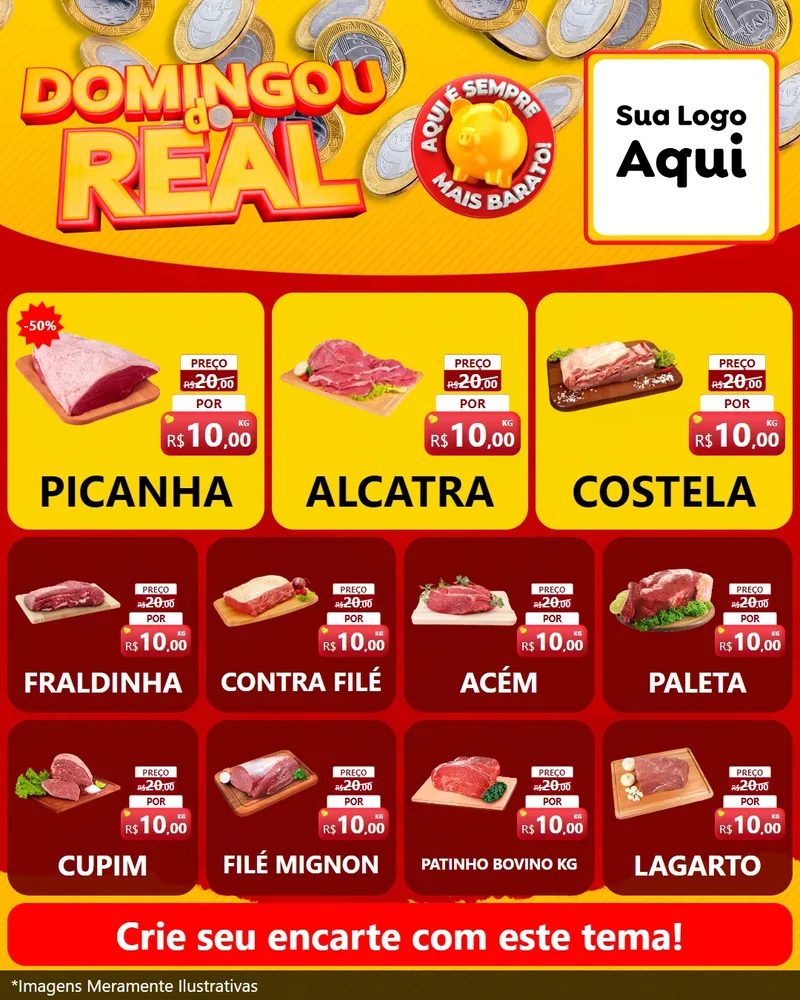 Modelo de Rede Social para Feed Instagram com o tema Domingou do Real para Açougue