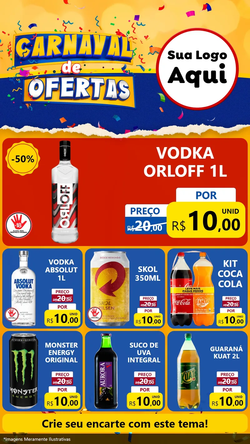Modelo de Rede Social para Stories com o tema Carnaval de Ofertas para Distribuidora de bebidas