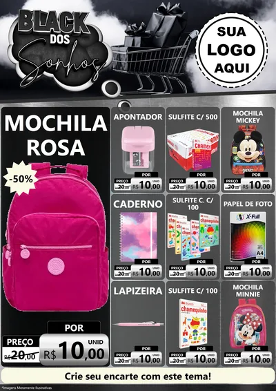Modelo de Encarte para Encarte A4 Vertical com o tema Black dos Sonhos para Papelaria