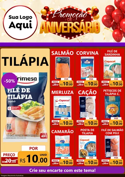 Modelo de Encarte para Encarte A4 Vertical com o tema Promoção de Aniversário para Peixaria