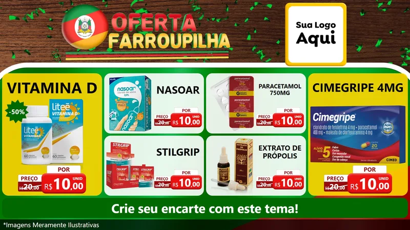 Modelo de TV para TV Horizontal com o tema Oferta Farroupilha para Farmácia