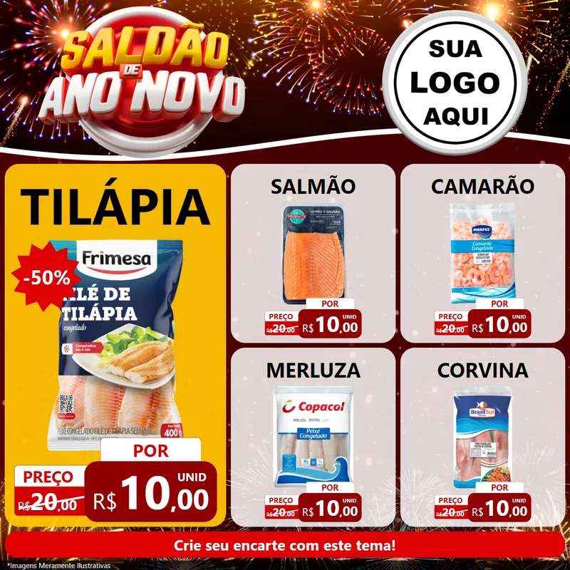 Modelo de Rede Social para Feed Facebook com o tema Saldão de Ano Novo para Peixaria