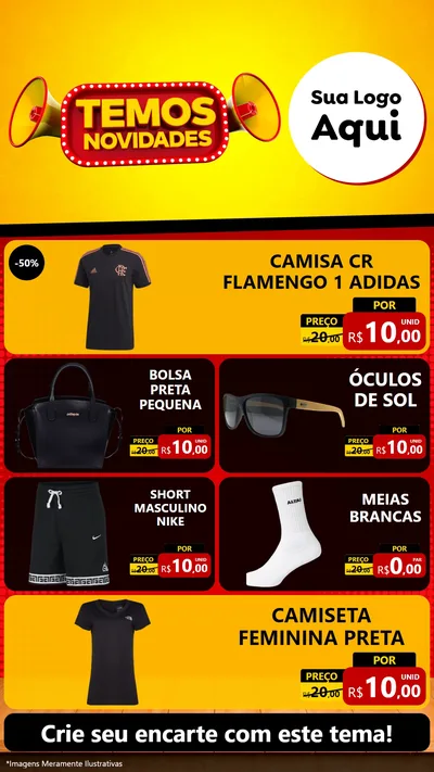 Modelo de TV para TV Vertical com o tema Temos Novidades para Roupas e acessórios