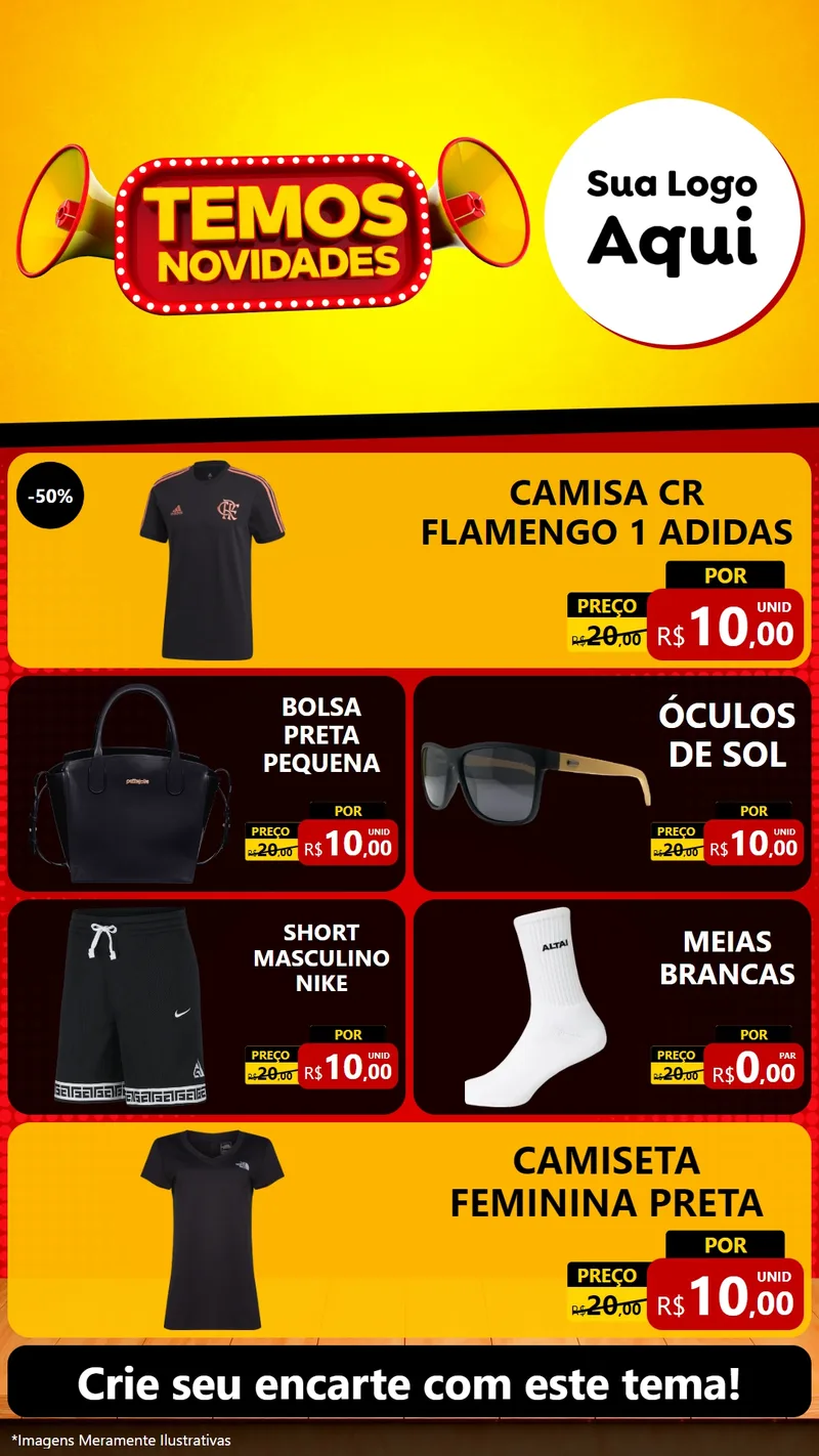 Modelo de TV para TV Vertical com o tema Temos Novidades para Roupas e acessórios