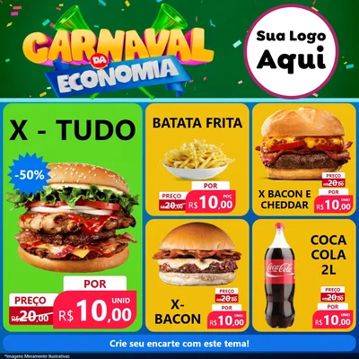 Modelo de Rede Social para Feed Facebook com o tema Carnaval da Economia para Hamburgueria