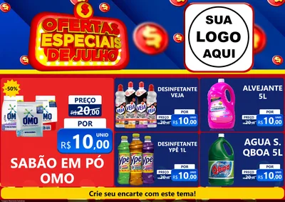 Modelo de Encarte para Encarte A4 Horizontal com o tema Ofertas Especiais de Julho para Produtos de Limpeza