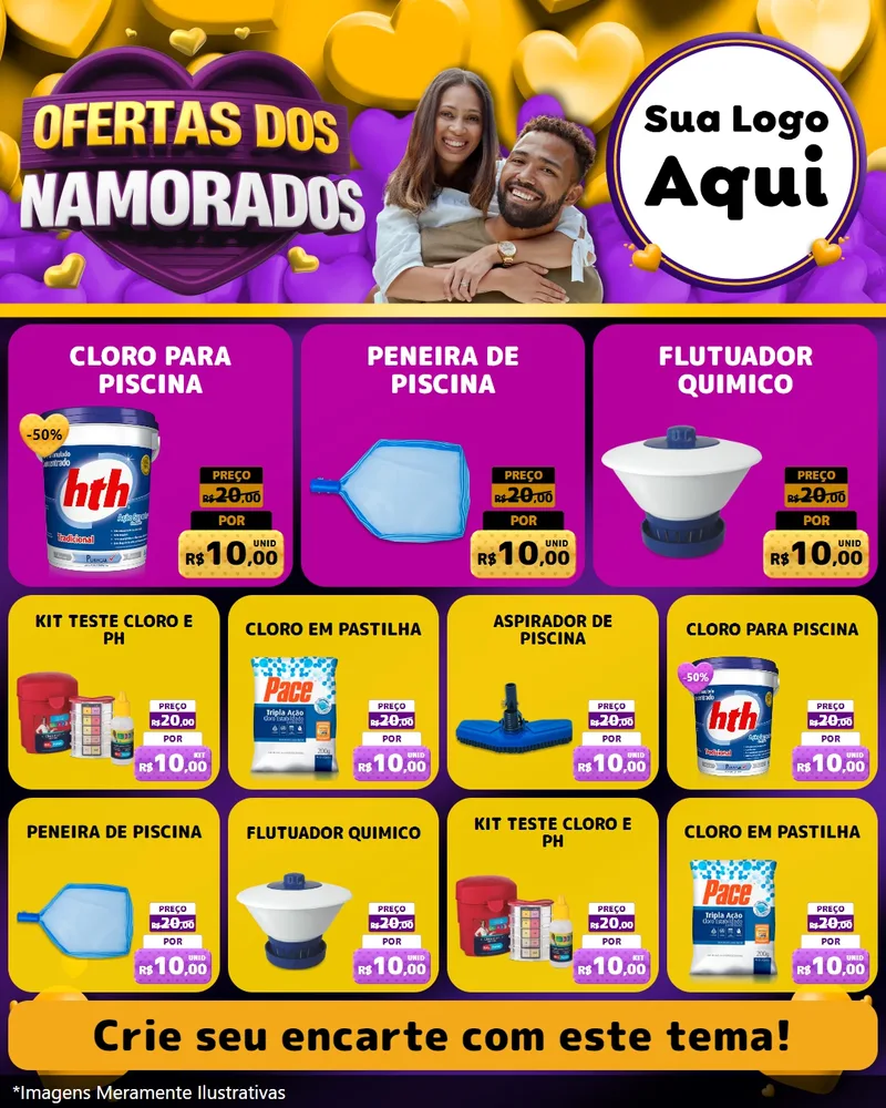 Modelo de Rede Social para Feed Instagram com o tema Oferta Dos Namorados para Produtos para Piscina
