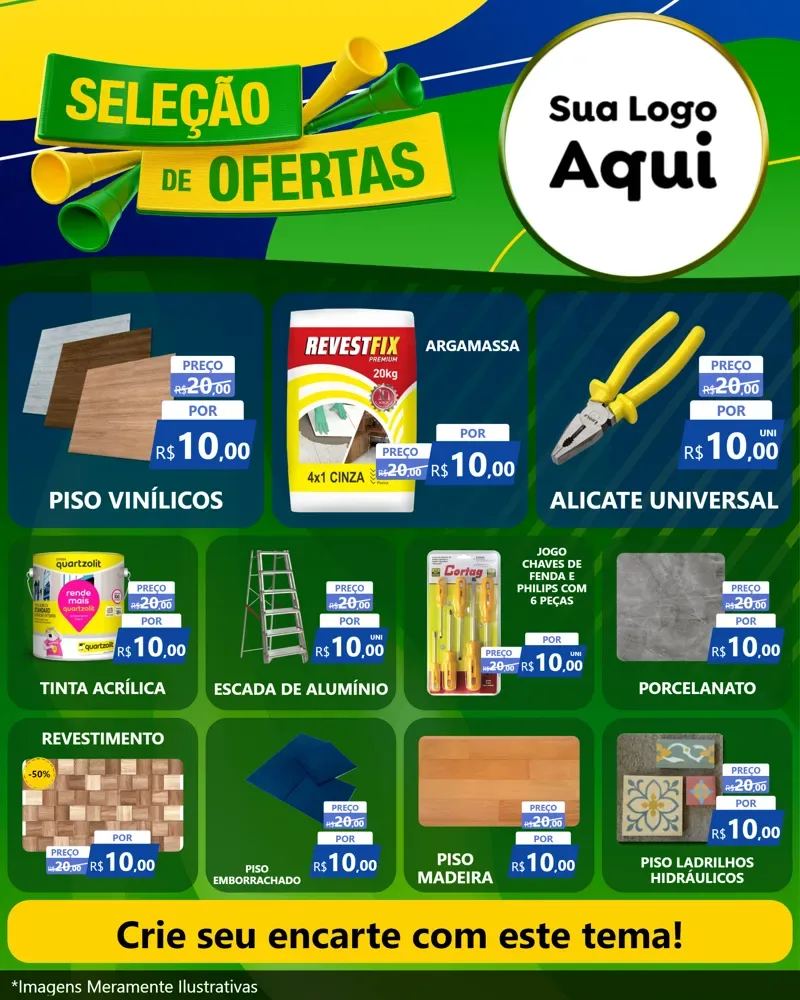 Modelo de Rede Social para Feed Instagram com o tema Seleção de Ofertas - Copa para Material para Construção