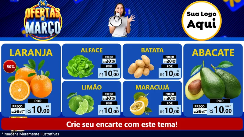 Modelo de TV para TV Horizontal com o tema Ofertas de Março para Hortifrúti