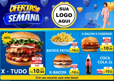 Modelo de Encarte para Encarte A4 Horizontal com o tema Ofertas de Fim de Semana para Hamburgueria